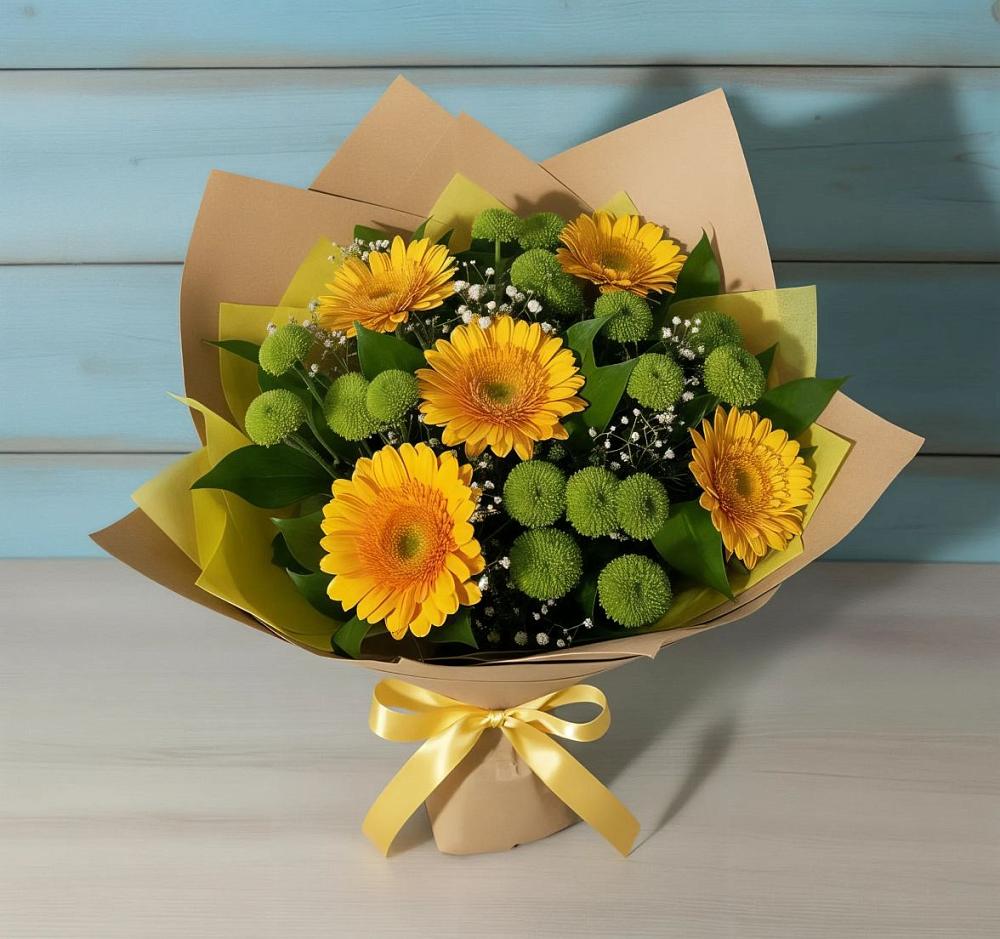 Букет цветов из: Герберы и Хризантемы в Надвоицах