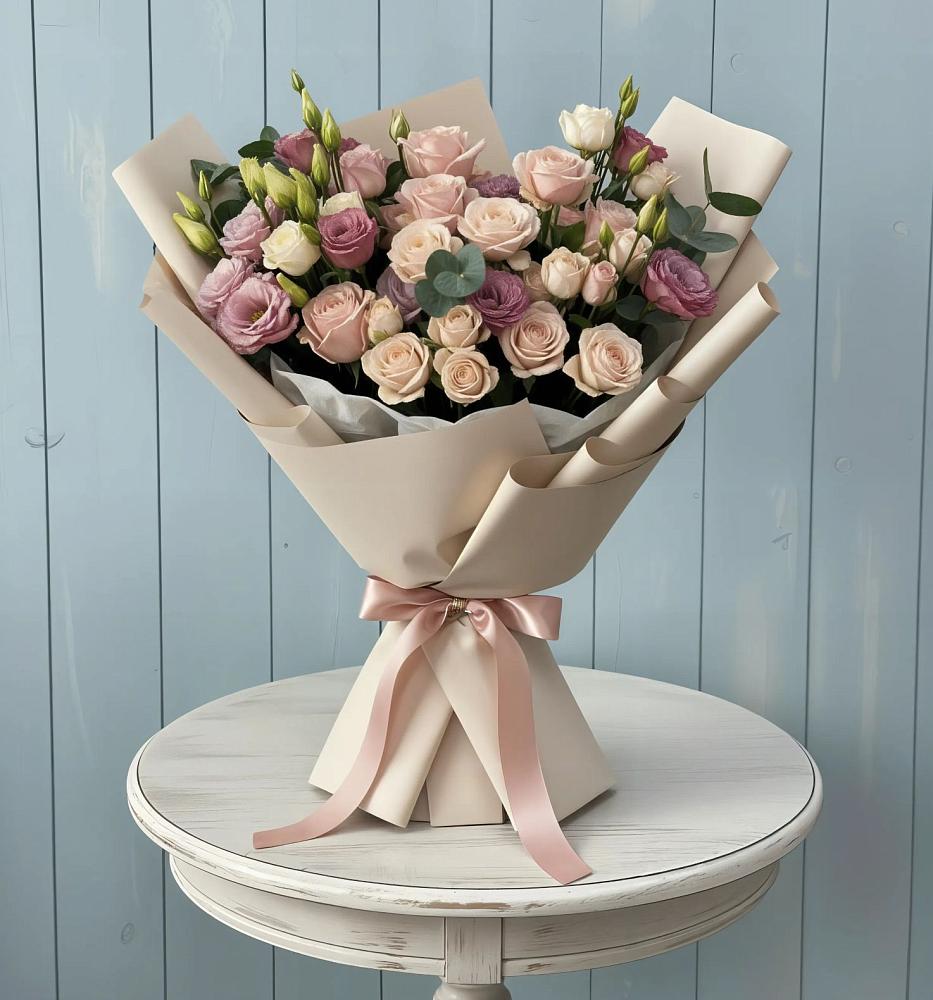 Букет цветов из: Розы и Лизиантусы в Надвоицах