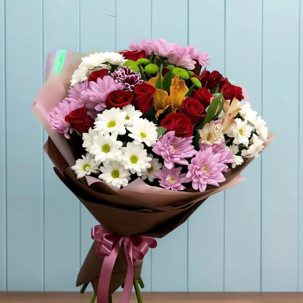 Букет цветов из: Розы, Хризантемы и Альстромерии в Надвоицах