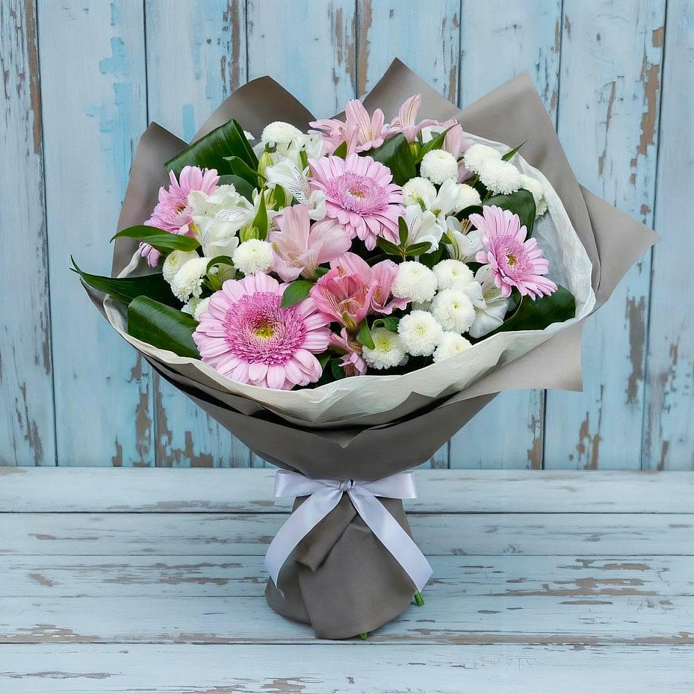Букет цветов из: Герберы, Альстромерии и Хризантемы в Надвоицах